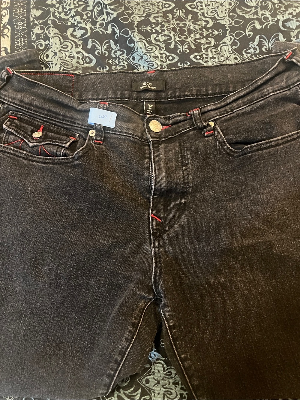 True Religion Black Jeans with Red Stitch Accents